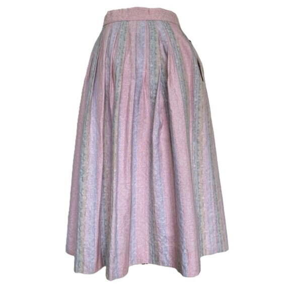 Dresses & Skirts - Vintage Geiger Pastel Midi Skirt Size 4 Pink Striped Pleated Cottage Grandma
